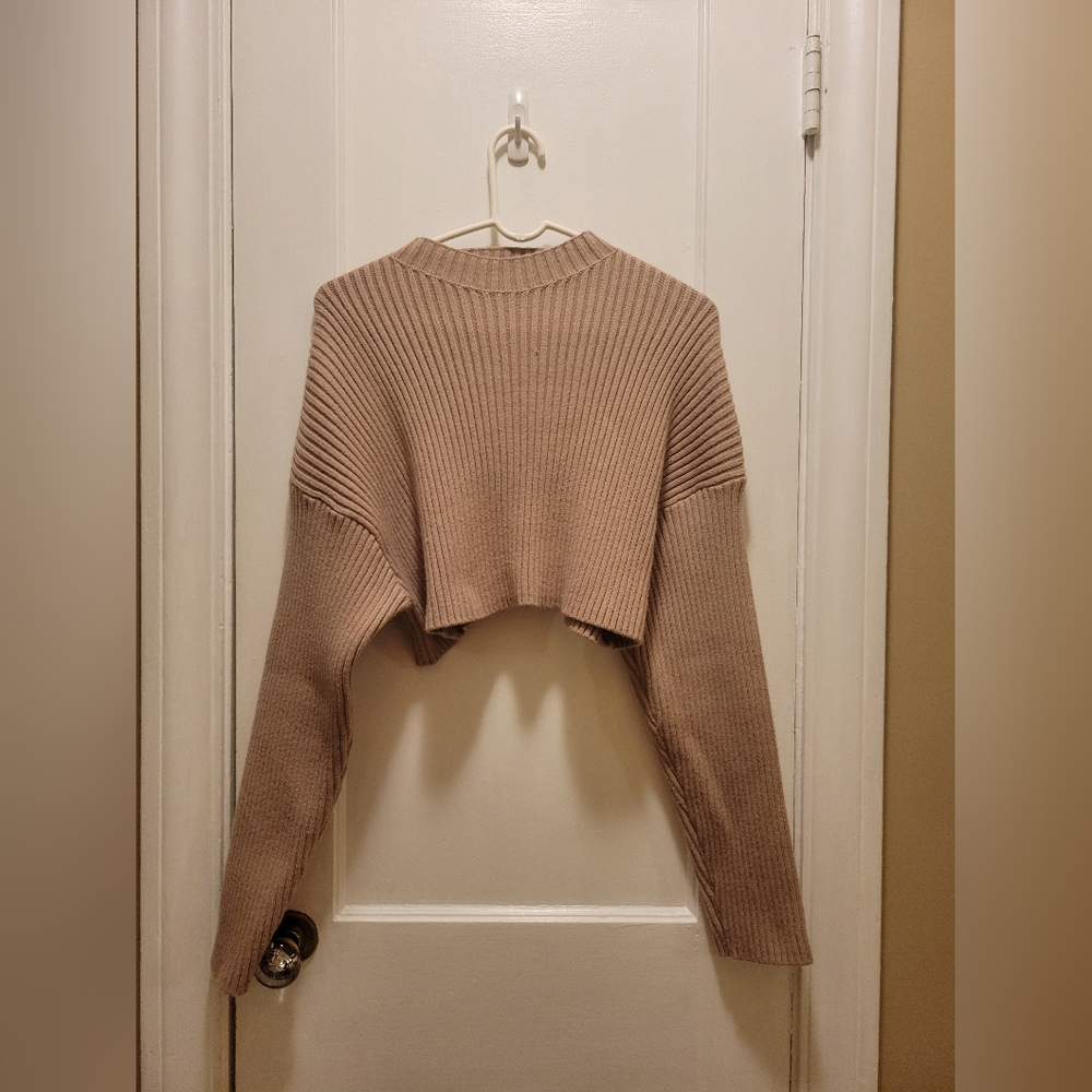 Anthropologie Taupe Ribbed Crew Neck Sweater